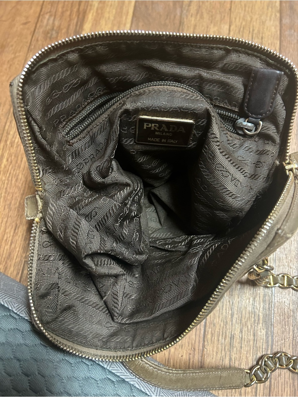 Prada Milano Chain-Handle Shoulder Bag - Taupe - Picture 8 of 11